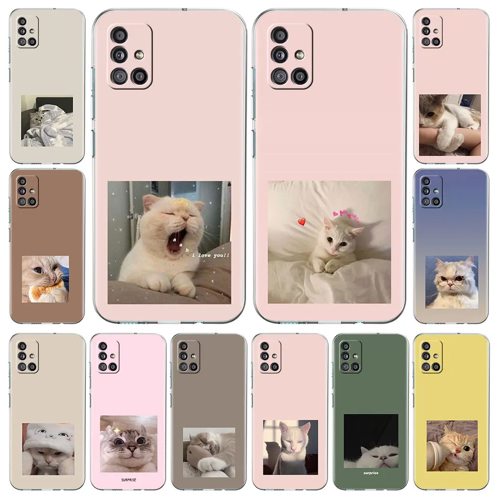 

Cute Animal Cat Kawaii Transparent Phone Case For Samsung Galaxy A51 A12 A52 A32 A21s A31 A71 A72 A11 A02 A01 Soft Funda Cover