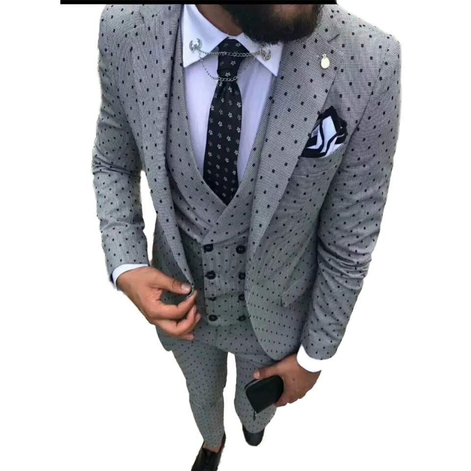 Мужские костюмы (пиджак + брюки жилет) новейший дизайн пальто серый с узором в