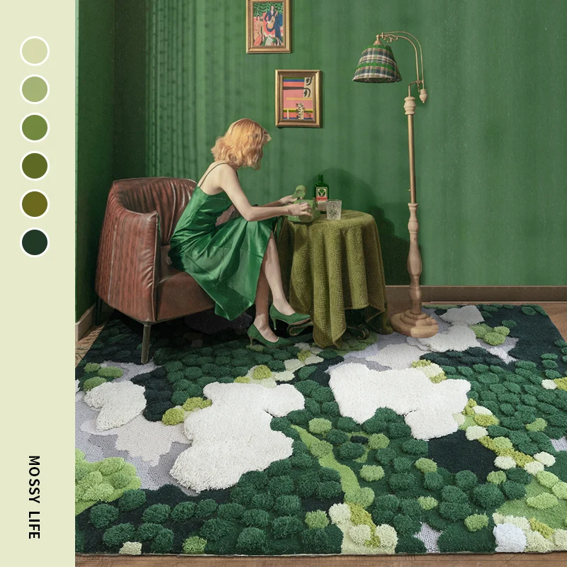 Скандинавская зеленая серия 3D шерстяной коврик ручной работы с узором