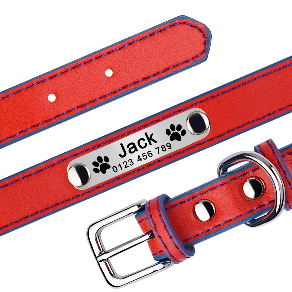 Ошейник для собак кожаный светоотражающий с гравировкой ID щенков крупных