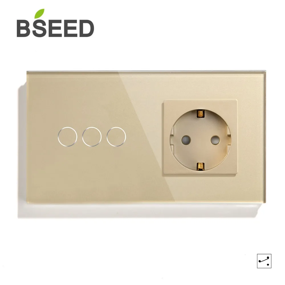 BSEED, 1 комплект, 2 комплекта, 3 комплекта, 1 способ, 2 способа, сенсорный выключатель, стандарт ЕС, розетка с черным, белым, золотым, кристальным стеклом, панельные переключатели