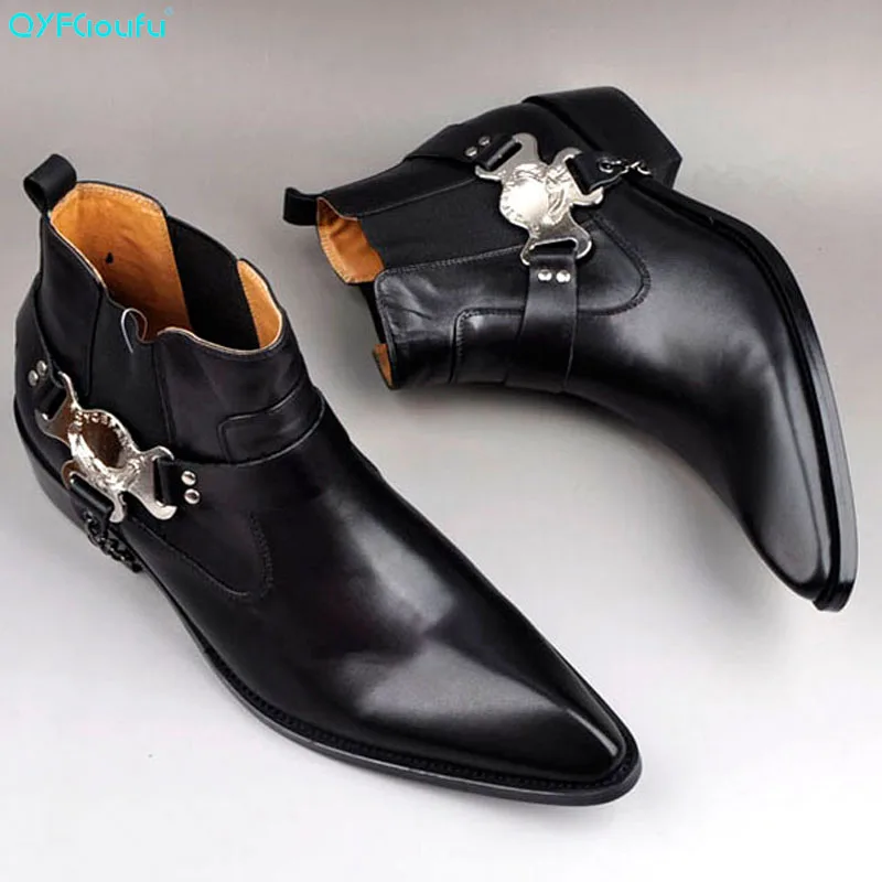 QYFCIOUFU/2019 роскошные мужские ботинки ручной работы на высоком каблуке Дизайнерские
