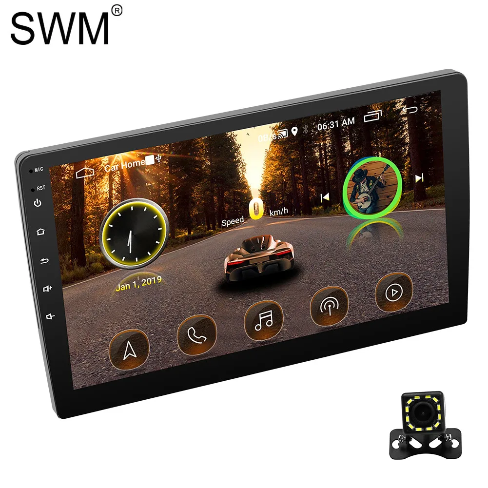 Car Radio Autoradio 10" Android 8.1 Wifi Car Stereo Radio Coche GPS Radio Carro Bluetooth Mirrorlink Samochodowe Reversing Cam - Color: With 12 Leds Camera
