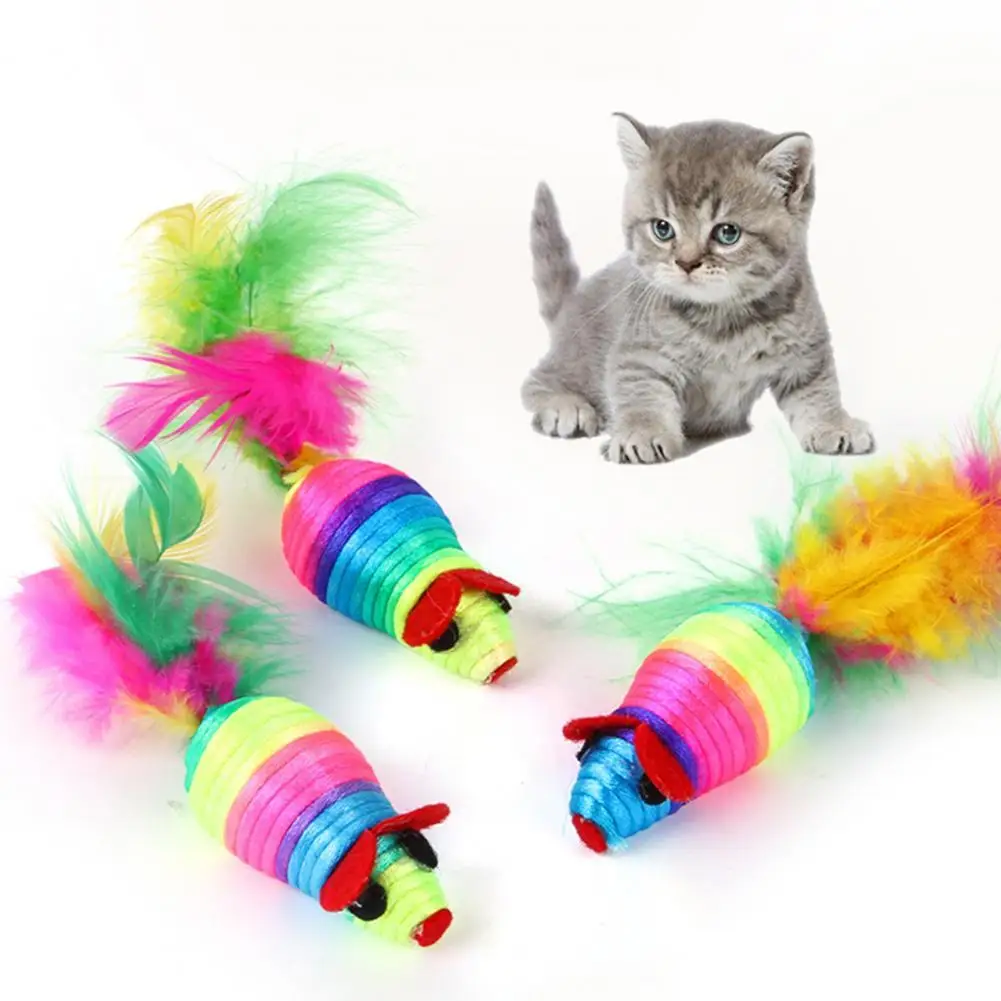 

Милая игрушка-перо для домашних животных, радужная мышь, снимает скуку, веселая игрушка для кошки, товары для кошек