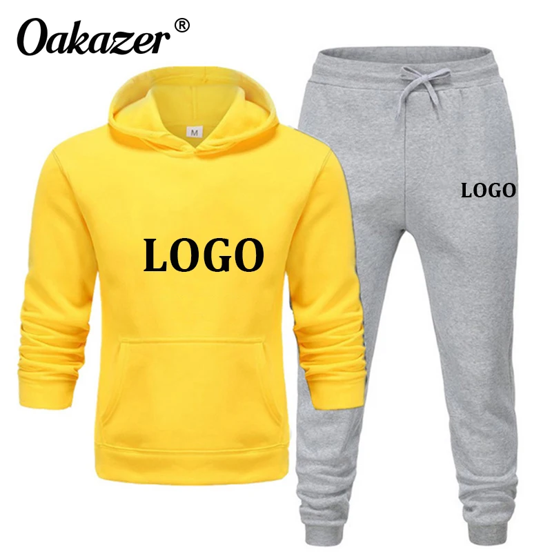

Спортивный костюм Oakazer для мужчин и женщин, с логотипом на заказ, Осень-зима, комплект спортивной одежды для бега, модные женские толстовки с принтом, штаны, костюм 2021