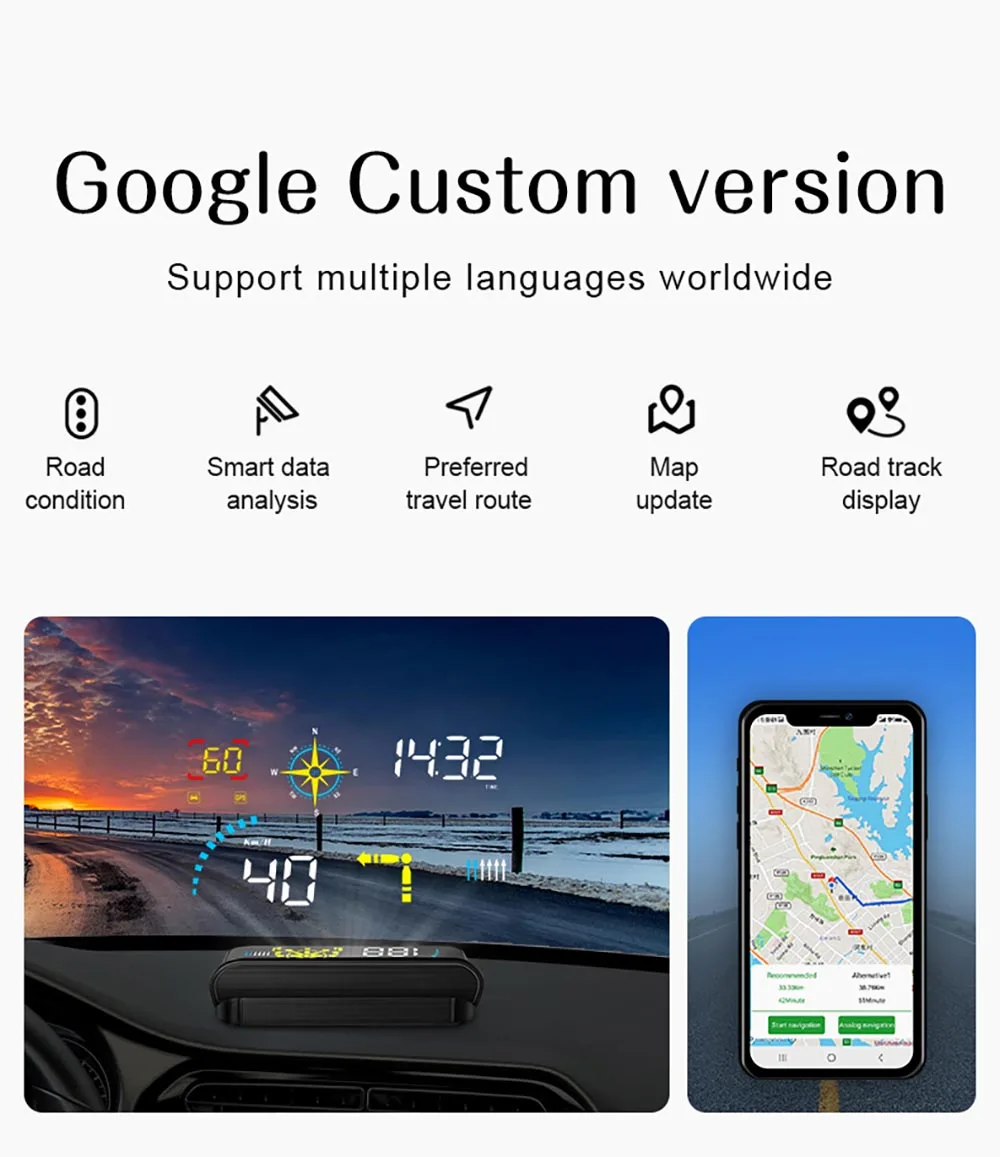 Q10 новейший проектор HUD на лобовое стекло с навигацией Автомобильный дисплей OBD2 GPS