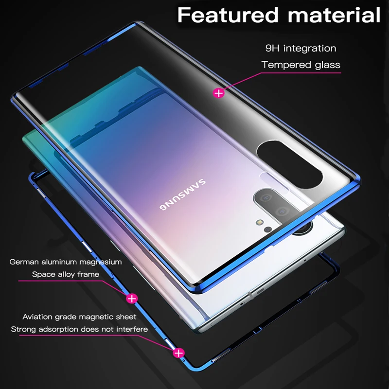 Магнитный металлический стеклянный чехол для телефона samsung Galaxy Note 10, 9, 8, S10, E, 5G, S9, S8 Plus, защитный чехол на магните
