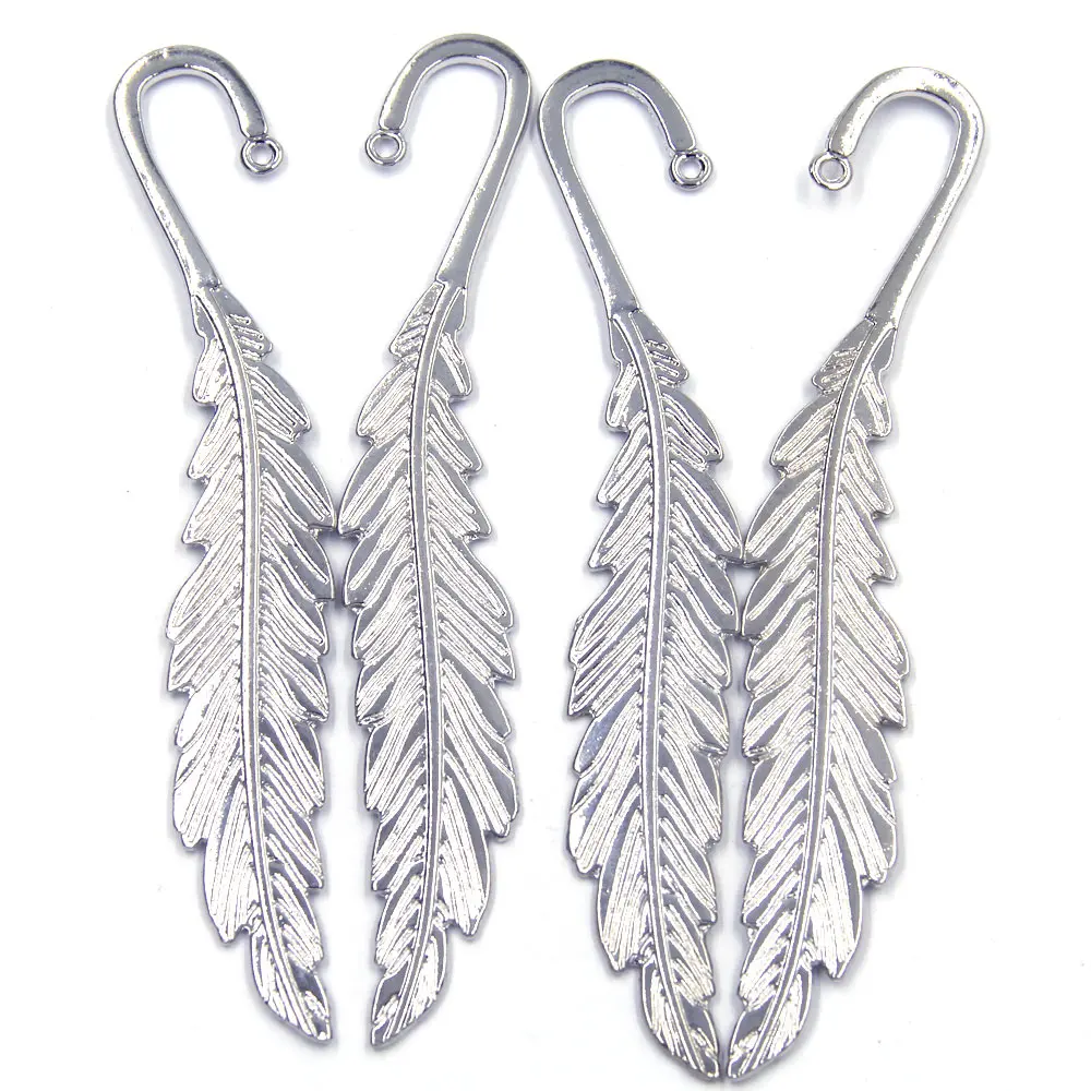 Bookmarks Feather Leaf Shape Silver Tone For Book Reading Crafts DIY Findings 143mm