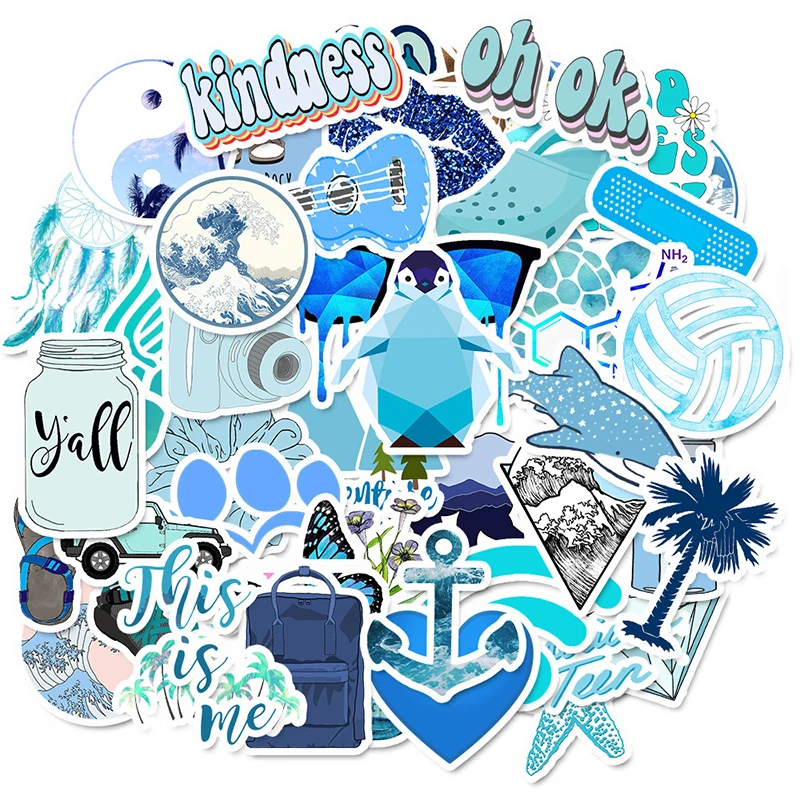 

50 PCS Cartoon Blue VSCO Stickers For Chidren Toy Waterproof Sticker to DIY Suitcase Laptop Bicycle Helmet Car Decals F4