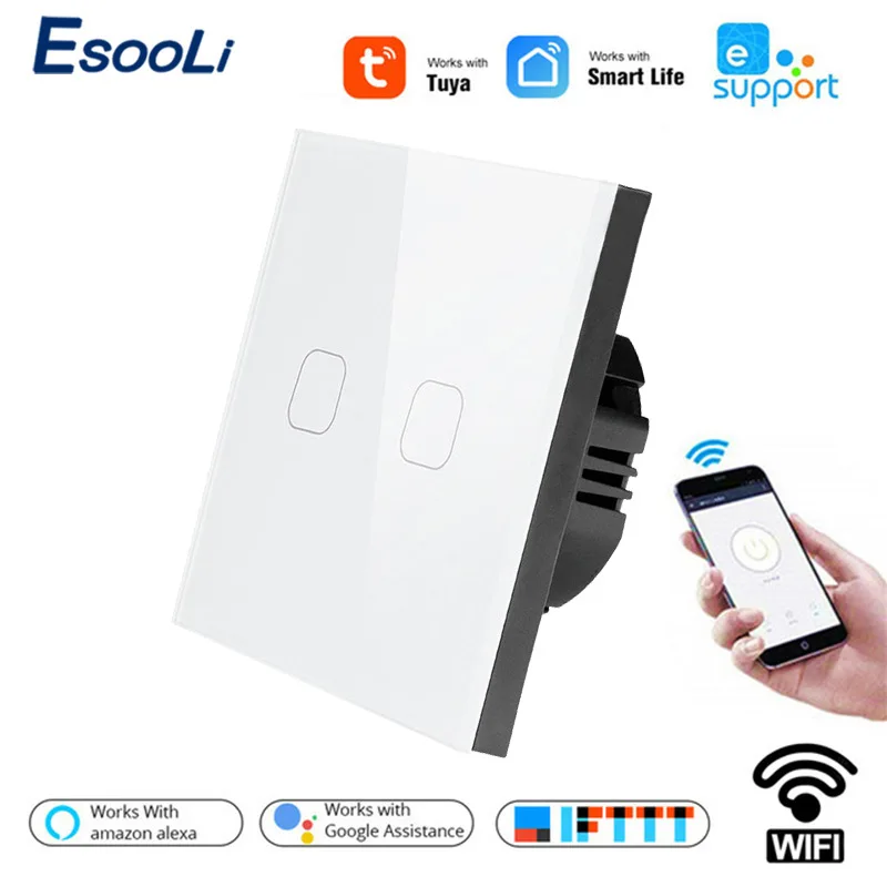 Настенный светильник Esooli стандарт ЕС Tuya/Smart Life/ewelink 2 Gang 1 Way Wi Fi сенсорный