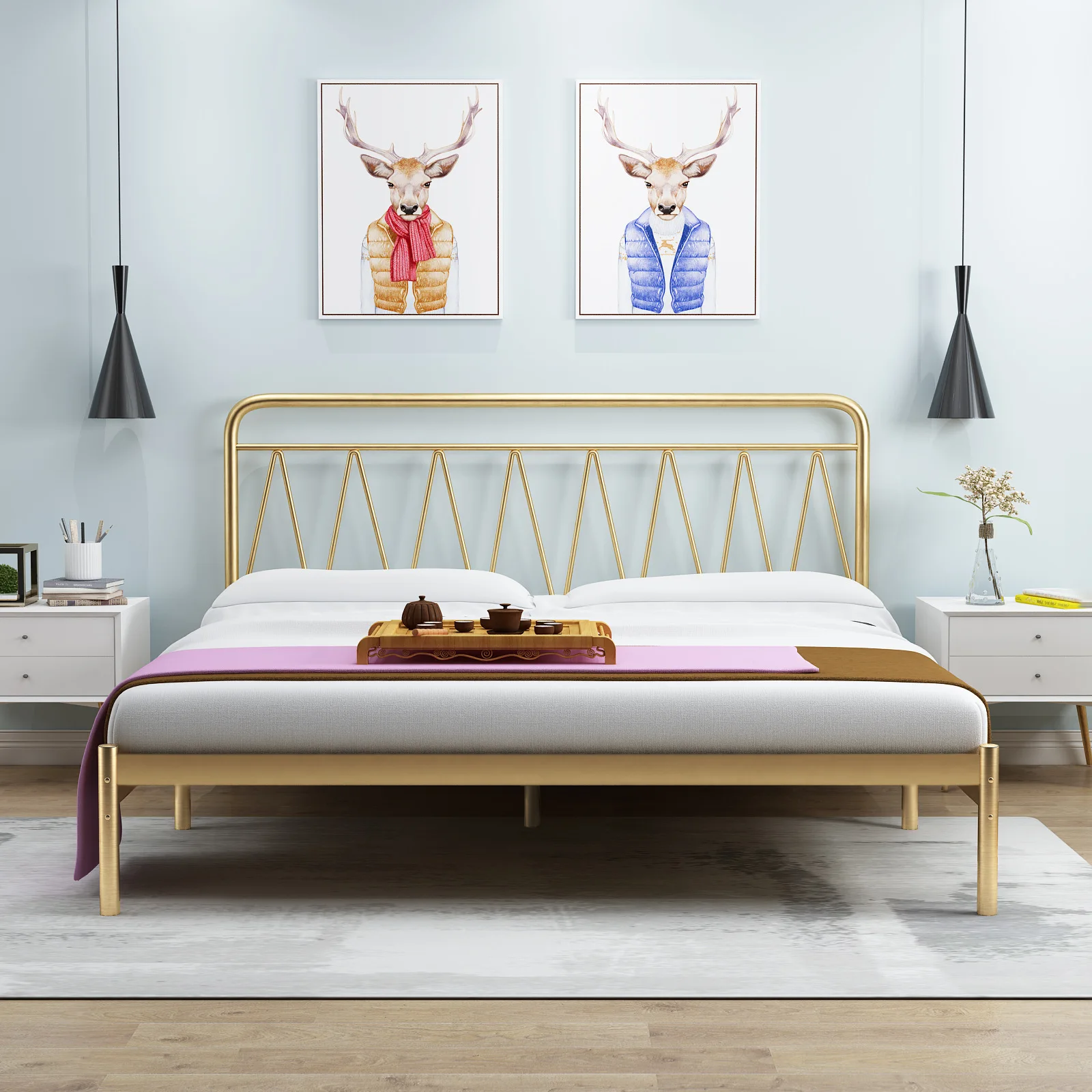

Gold Black White 1.8m Double Bed 1.5m Single Bed Ins Style Modern Minimalists Iron Frame Bed European Style Metal Bed