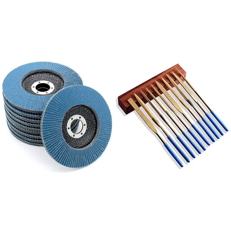 

10Pcs Flap Discs Fan Discs (115mm) with Metal File Set, Jewelers File Set 10 Pcs