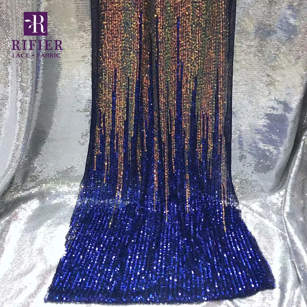 Эластичные африканские кружевные ткани с блестками градиентные золотистые
