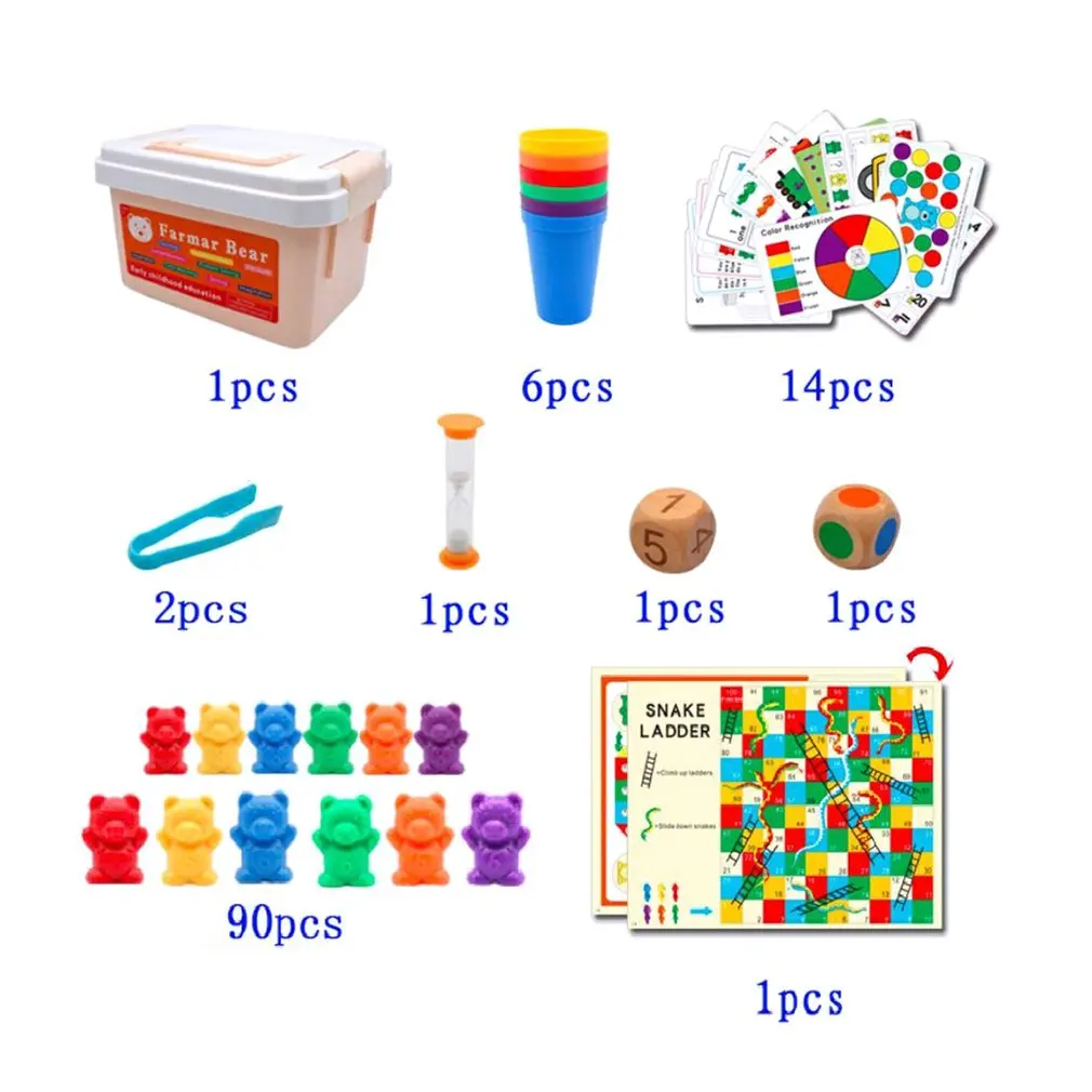 

Новая Радужная игрушечная коробка Монтессори для детей цветные медведи и чашки подсчет сенсорные игрушки Игрушки для раннего развития игр...