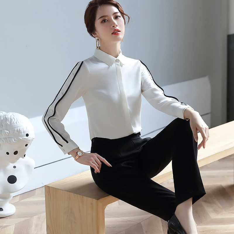 Полосатые рубашки Lenshin для женщин блузка высокого качества с рабочей одеждой