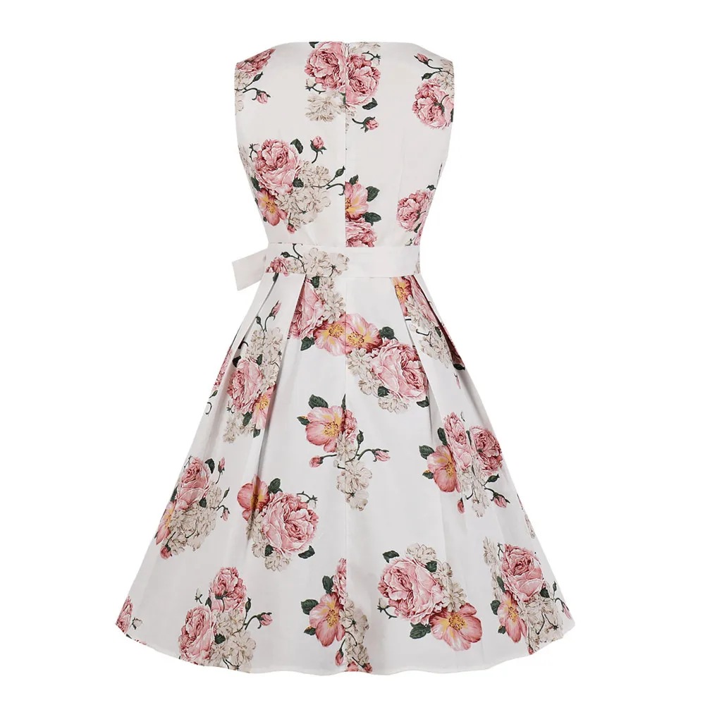 Женское винтажное платье средней длины без рукавов с поясом|Женские платья| |