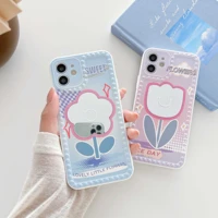 cute simple floral makeup mirror phone cover for iphone 11 12 mini pro max 7 8p se xs xr women girl phone soft shockproof cases