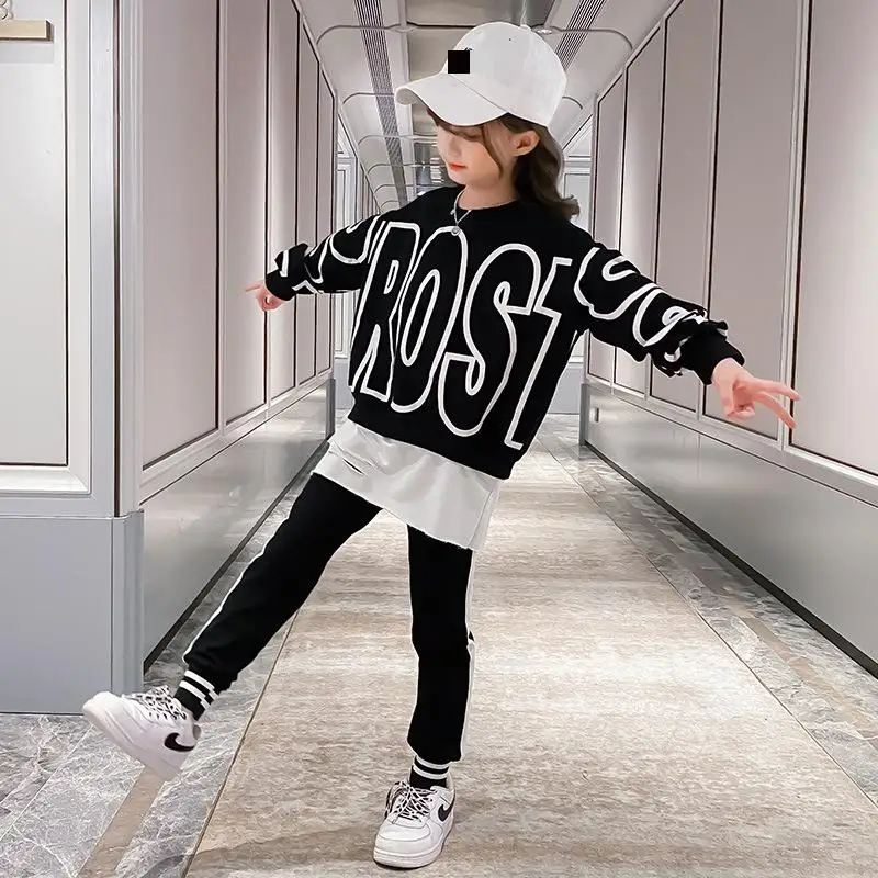 Спортивный костюм для девочек-подростков осенний комплект одежды с толстовкой и