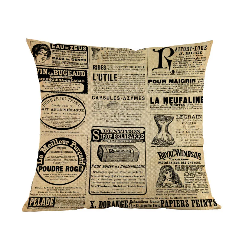 Наволочка в Западном ретро стиле с винтажными газетами рестораном
