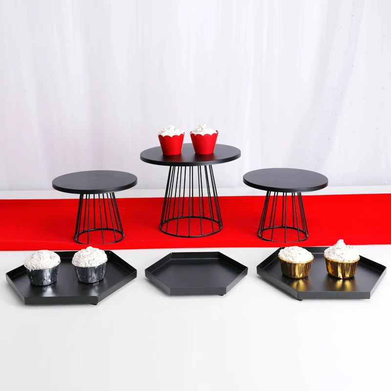 Cake Plate Black Colors Cake stand Bracket Sweets Cupcake Display Collocation Hexagon Tray