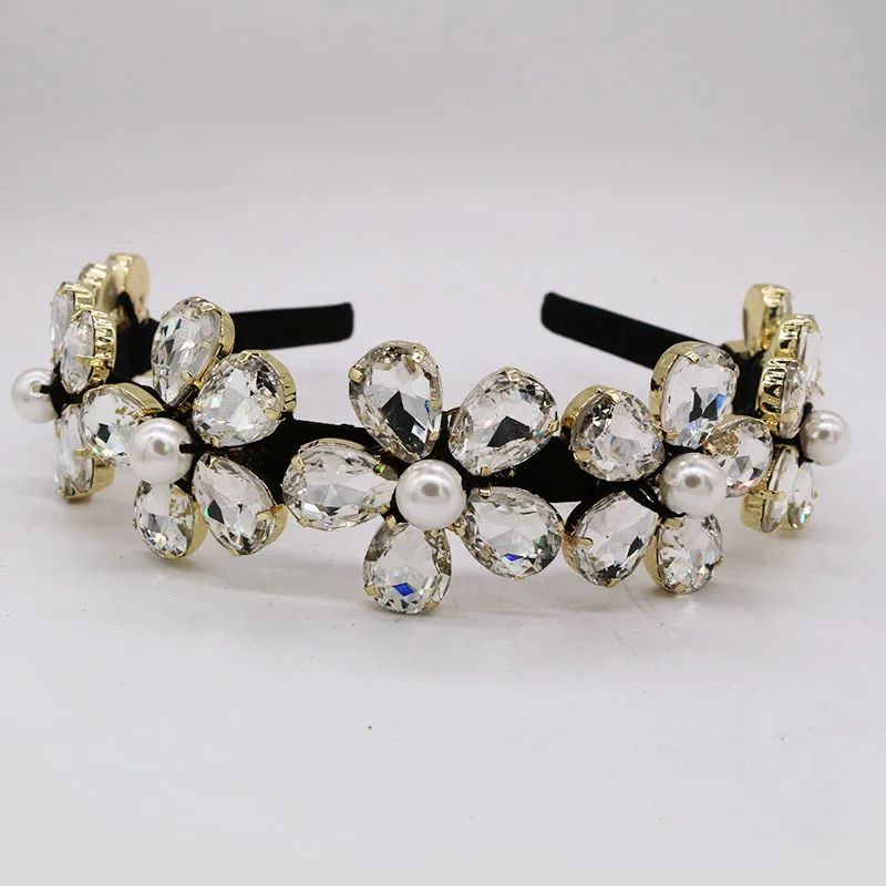 Женский ободок для волос с жемчугом элегантный цветами и кристаллами свадебный