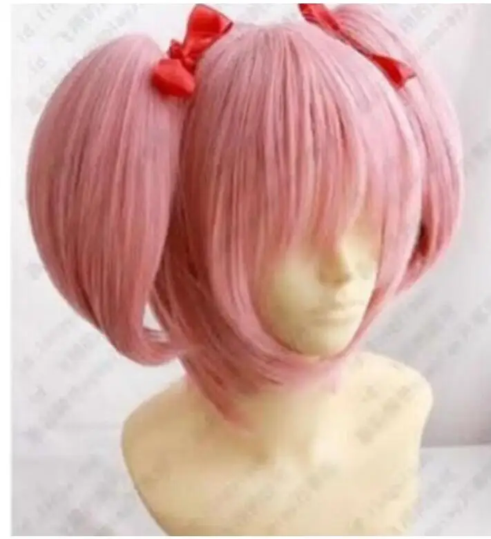 Парик короткий розовый прямой парик Двойной пони хвост женщин Синтетический