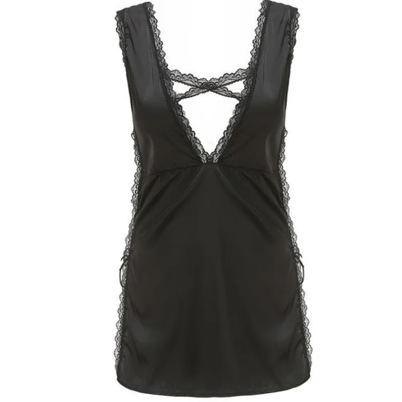 

Deep V Temptation Side Strap Satin Pajamas Sexy Pajamas Nightdress Sexy Cosplay Stripper Outfit Lace Lingerie Fishnet Lingerie