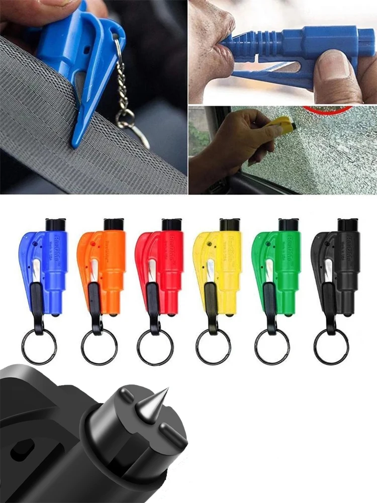 

6PCS Portable Window Glass Breaker Seatbelt Cutter 2In1 Keychain Window Breaker Mini Car Safety Hammer Car Emergency Rescue Tool