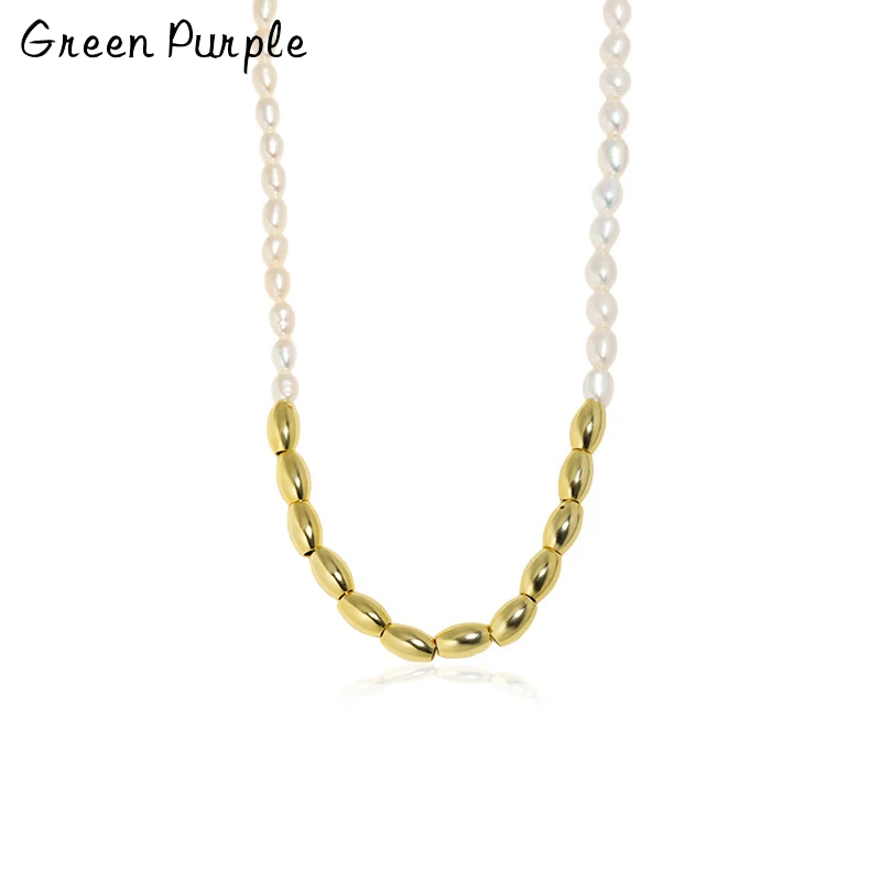 

Green Purple Natural Freshwater pearl Necklace 925 Sterling Silver Light Beads Bohemian for Your Minimalist Look Gifts for Mom