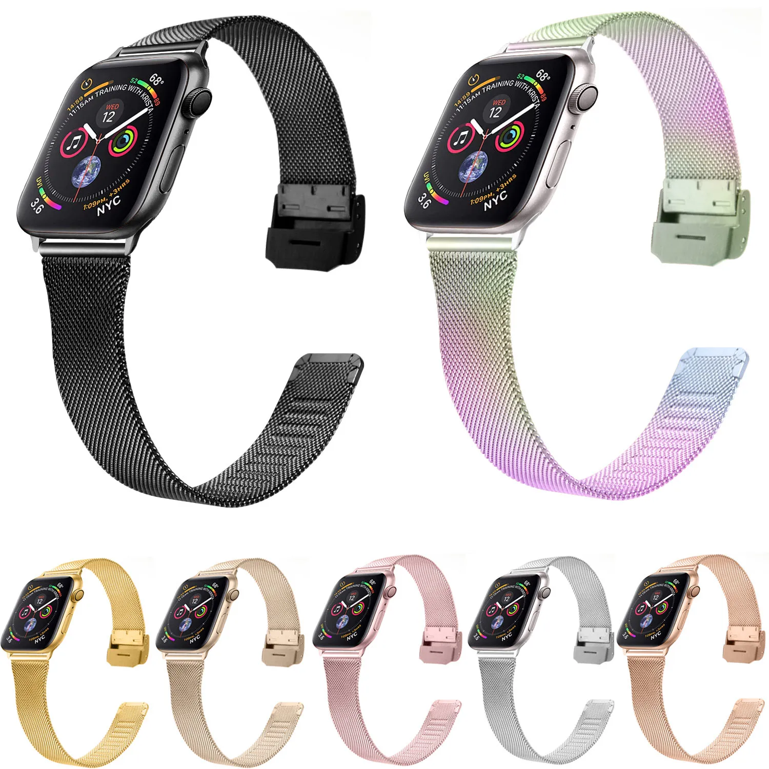 

Meshed Loop Band For Apple Watch Series 5 4 3 2 1 Strap Stainless Steel Metal Watchband For iWatch 44mm 42mm 40mm 38mm Bands