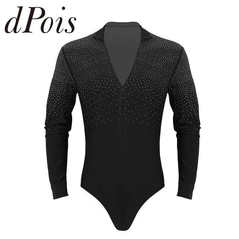 Мужские блестящие стразы v образный вырез воротник стойка длинный рукав