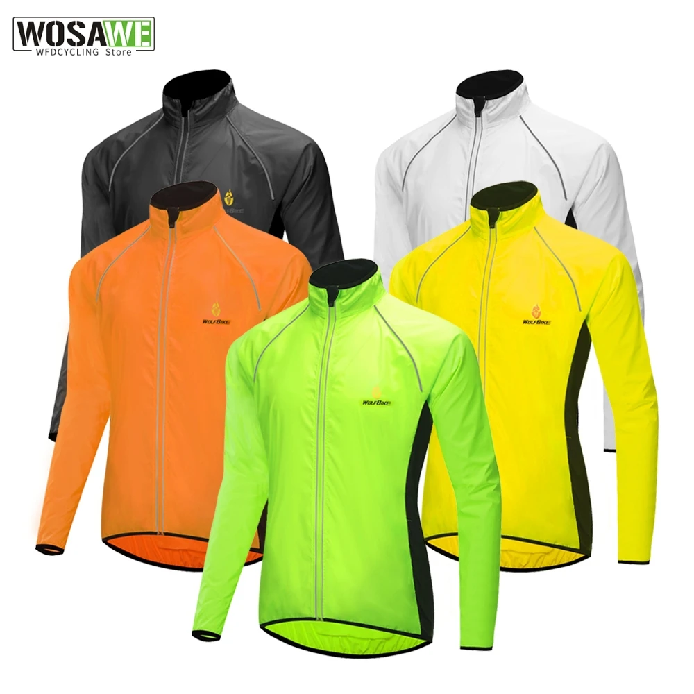 

WOSAWE Men Windbreaker Cycling Jackets MTB Road Reflecitve Bike Jackets Waterproof Long Sleeve Windproof Outdoor Sports Raincoat