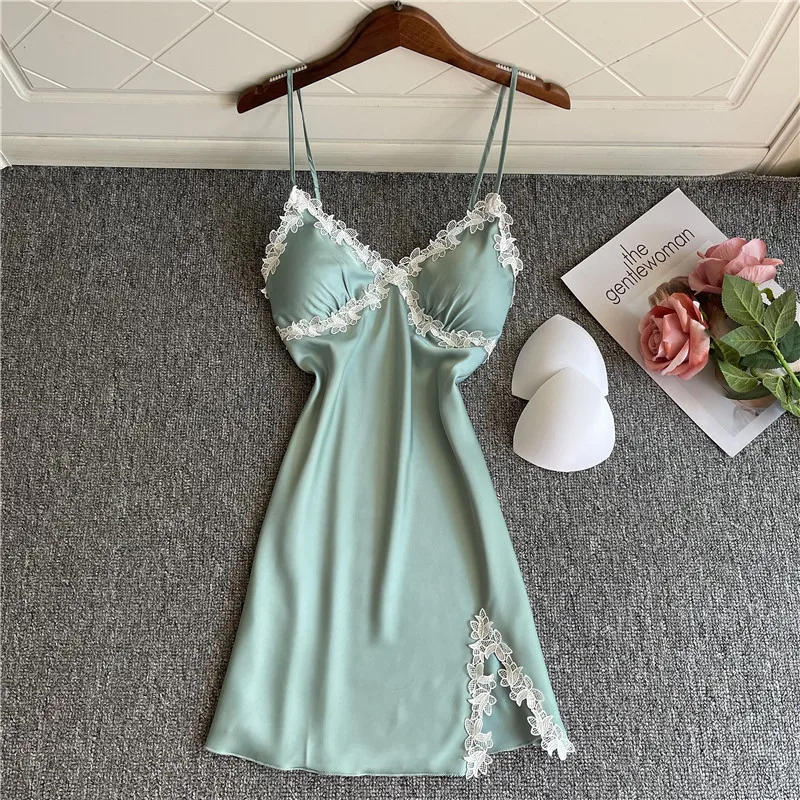 Летние пикантные район Для женщин Ночная рубашка шелковые ночные рубашки для
