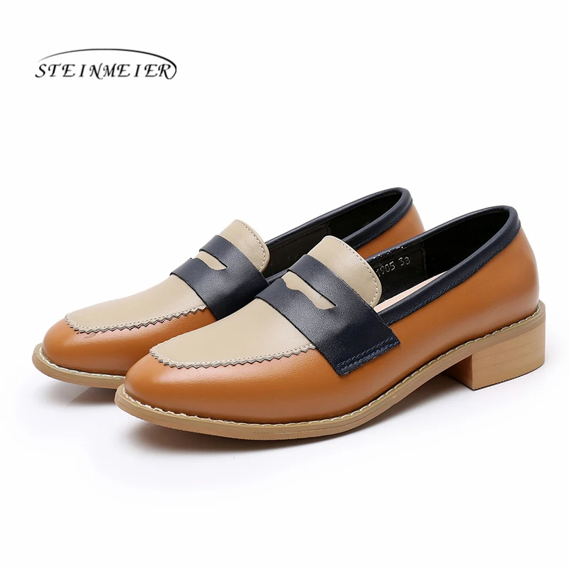 brown beige blue Женские туфли-оксфорды на плоской подошве; весенняя обувь для женщин; летние туфли из натуральной кожи на плоской подошве; винтажные лоферы на шнурках; повседневные кроссовки; - Цвет: brown beige blue