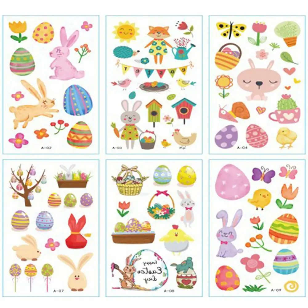 

10Pcs Easter Eggs Cartoon Rabbit Temporary Adhesive Body Art Tattoo Stickers