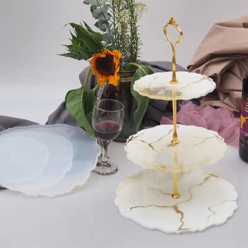 

3 Tier Cake Fruit Food Plate Stand Resin Casting Mold Irregular Fruit Disc Big Plate Resin Mold Fruit Tray Art Crafts