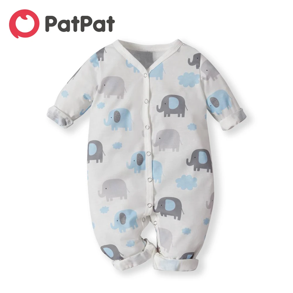 PatPat/хлопковый комбинезон с длинными рукавами и Рисунком Слона для маленьких