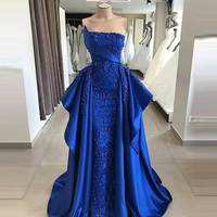 royal blue mermaid prom gowns luxury beading crystals evening dress long robe de soiree strapless formal dresses custom made