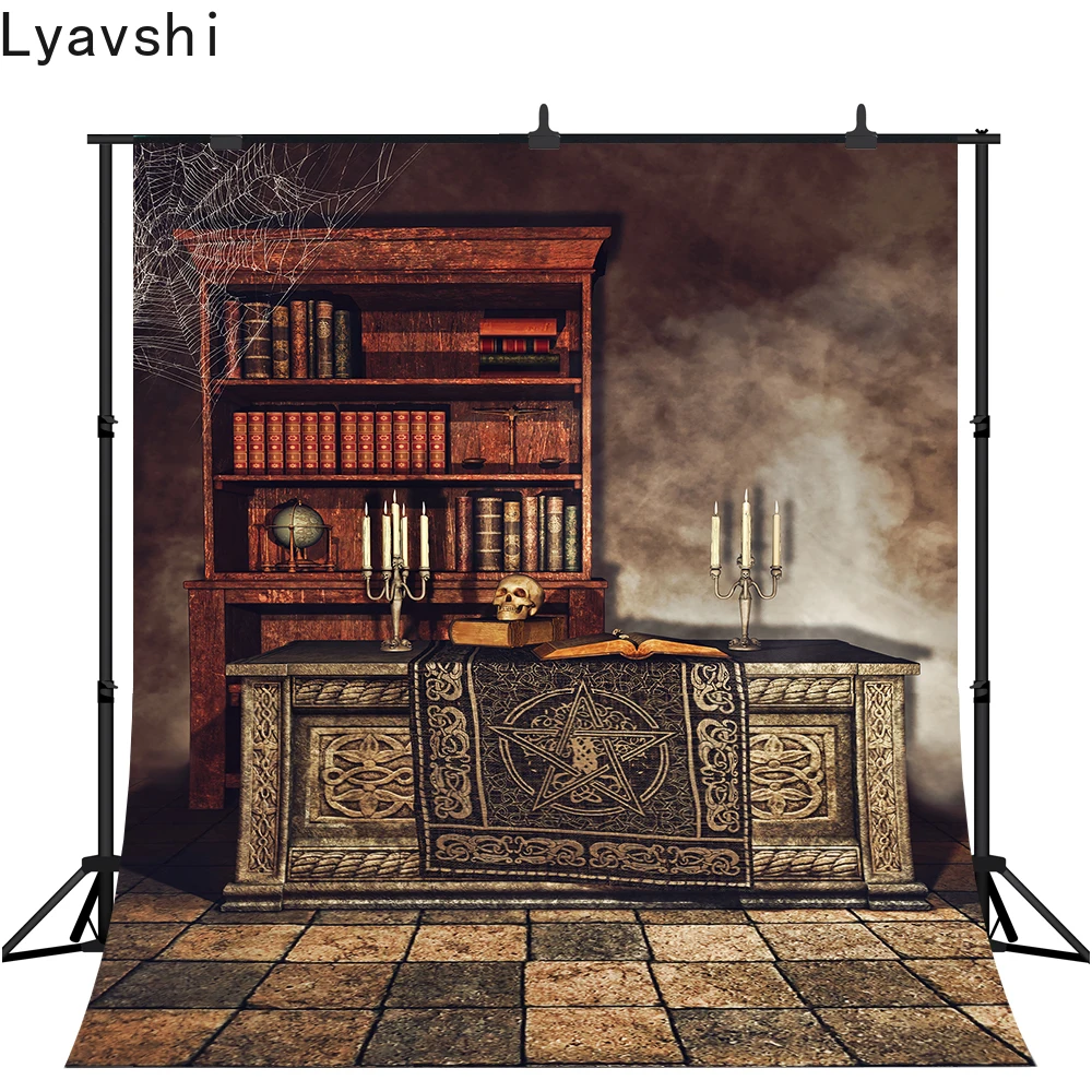 

Фон для фотосъемки Lyavshi средневековый волшебник свеча череп книжная полка детский портрет Хэллоуин фон реквизит для фотостудии