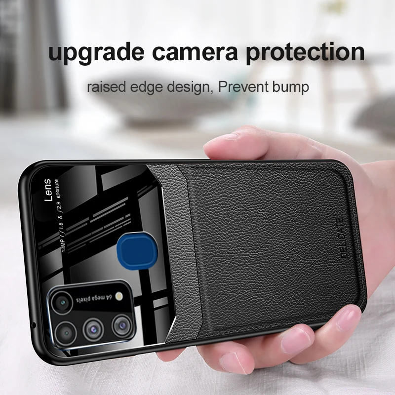

For Samsung Galaxy M31 Case Fashion PU Grained Leather Mirror Plexiglass Phone Case for Galaxy M31 M 31 M315F/DS Cover Capa