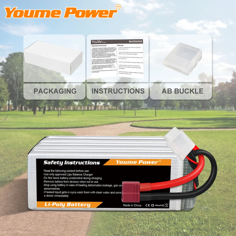 Youme-bater&iacute;a Lipo 6S 22,2 V, 3300mah, 4000mah, 4500mah, 5200mah, 6200mah, 6500mah, 60C, XT60 T, Deans, XT90, EC5, coche, avi&oacute;n a control remoto, piezas de Heli-4