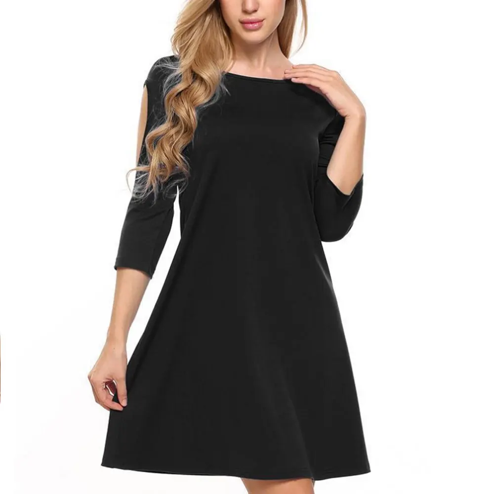 

Casual Dress Women Solid Female Knee-Length Summer Beach Loose Plus Size Dress