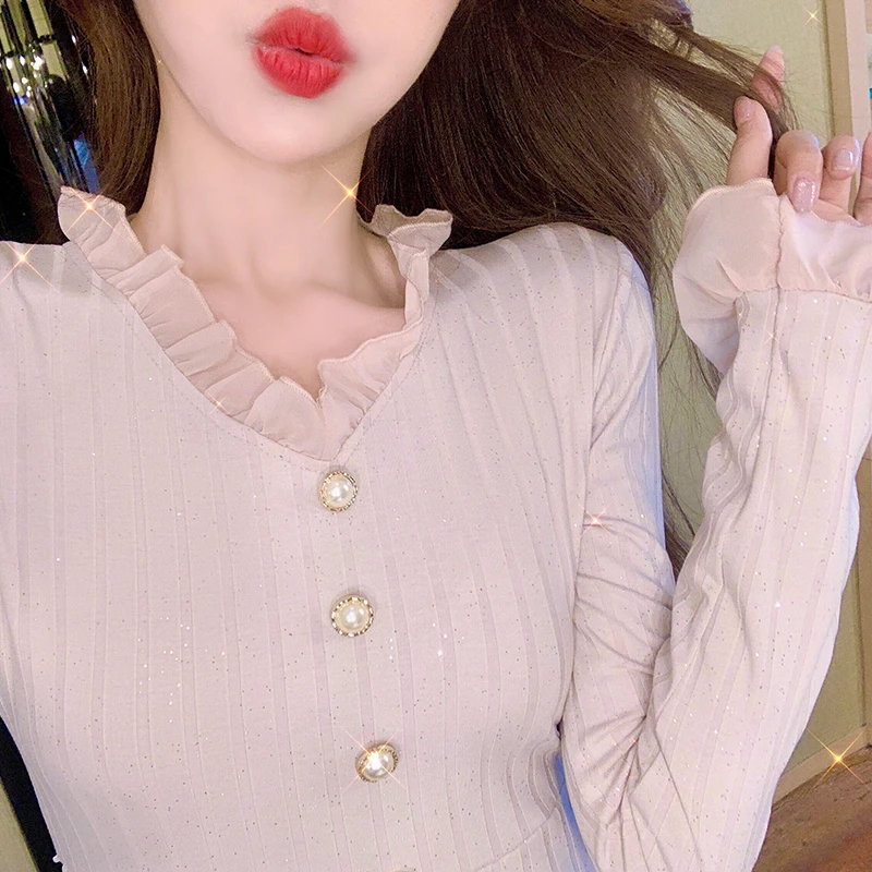 

Elegant Chiffon Ruffles knit Women Long Dress 2021 Spring Sexy V-Neck Casual Slim Party Female Dress Vestidos Femme