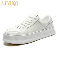 aiyuqi men white sneakers shoes new 2021 genuine leather white shoes male all match couple lace up casual shoes man