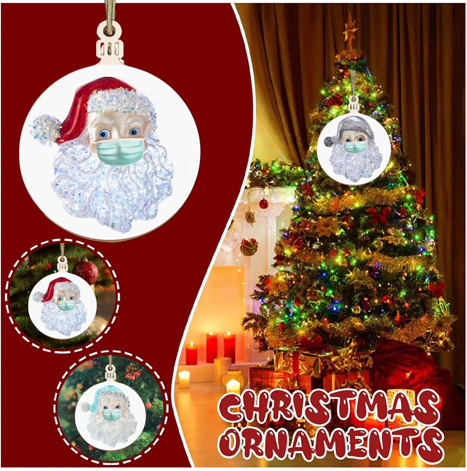 -2020 New Christmas Tree Decoration Wood Ornaments Santa Claus Old Man With Face Mask Pendant Year 2021 decoracion hogar F10 | Дом и сад