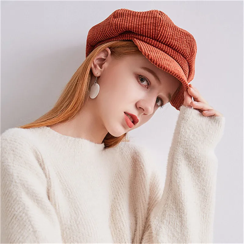 Вельветовая мягкая витанционная британская шляпка 9 цветов женские осенне