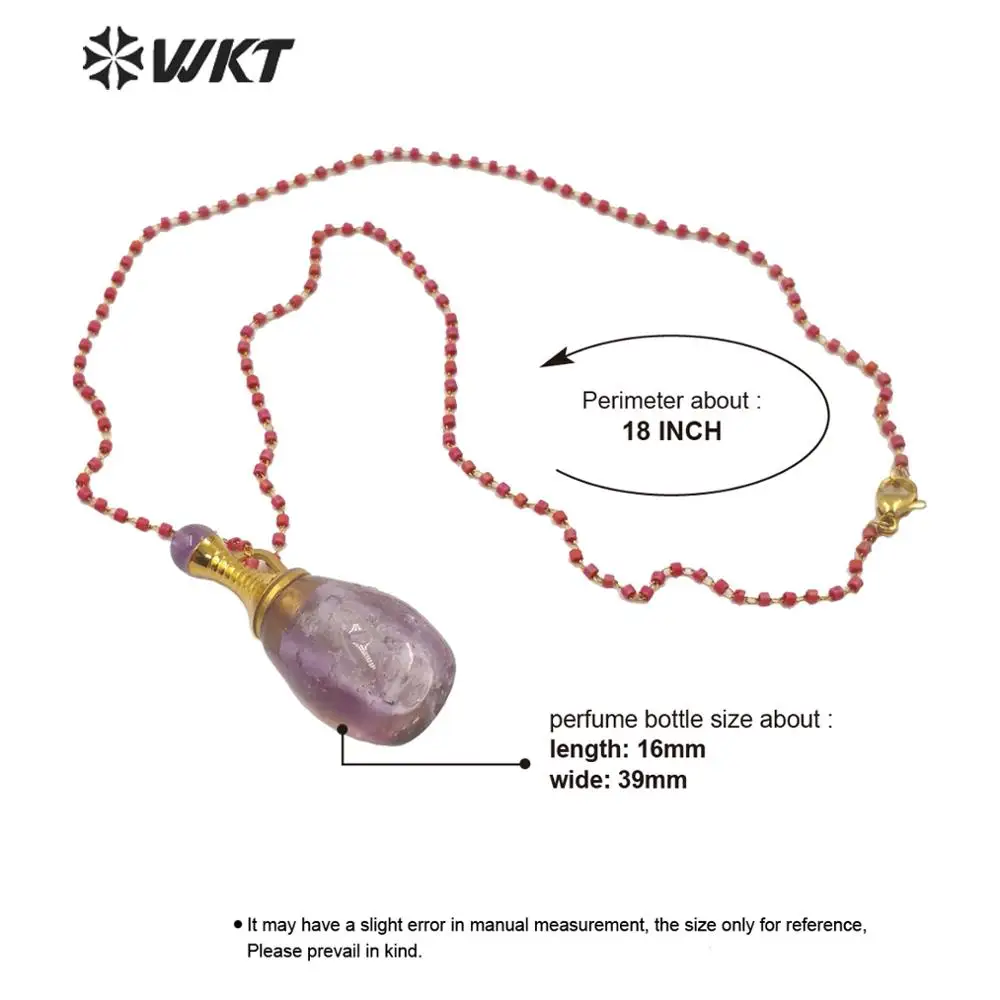 

WT-N1188 women fashion rosary beads chain stone bottle for load perfume lady hotsales perfume bottle in natural