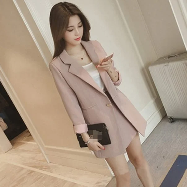 Женский костюм-двойка в Корейском стиле осенний пиджак с длинным рукавом и шорты