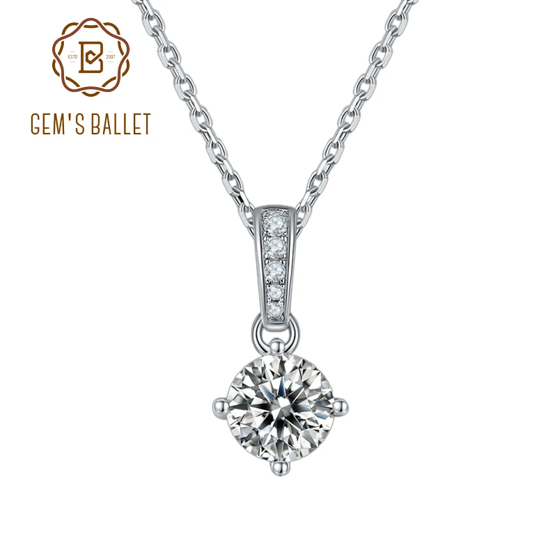 

GEM'S BALLET 925 Sterling Silver Diamond Necklace 1.0ct VVS1 Brilliant Moissanite Solitaire Pendant Necklace For Women Wedding