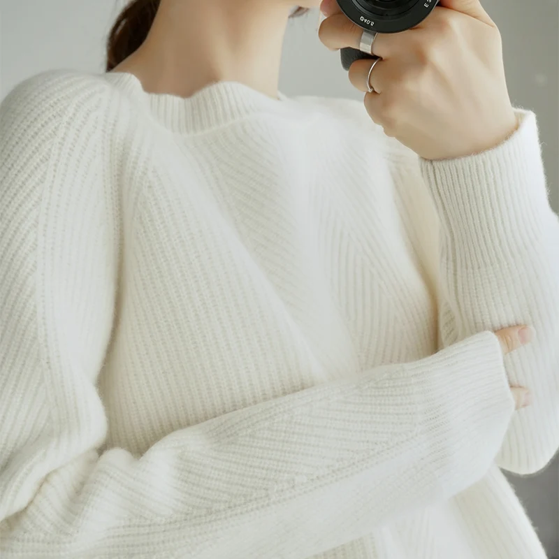 

Зимний плотный вязаный свитер из 100% шерсти, Женский пуловер с длинным рукавом и круглым вырезом, мягкий пуловер, женские свитера, женские дж...